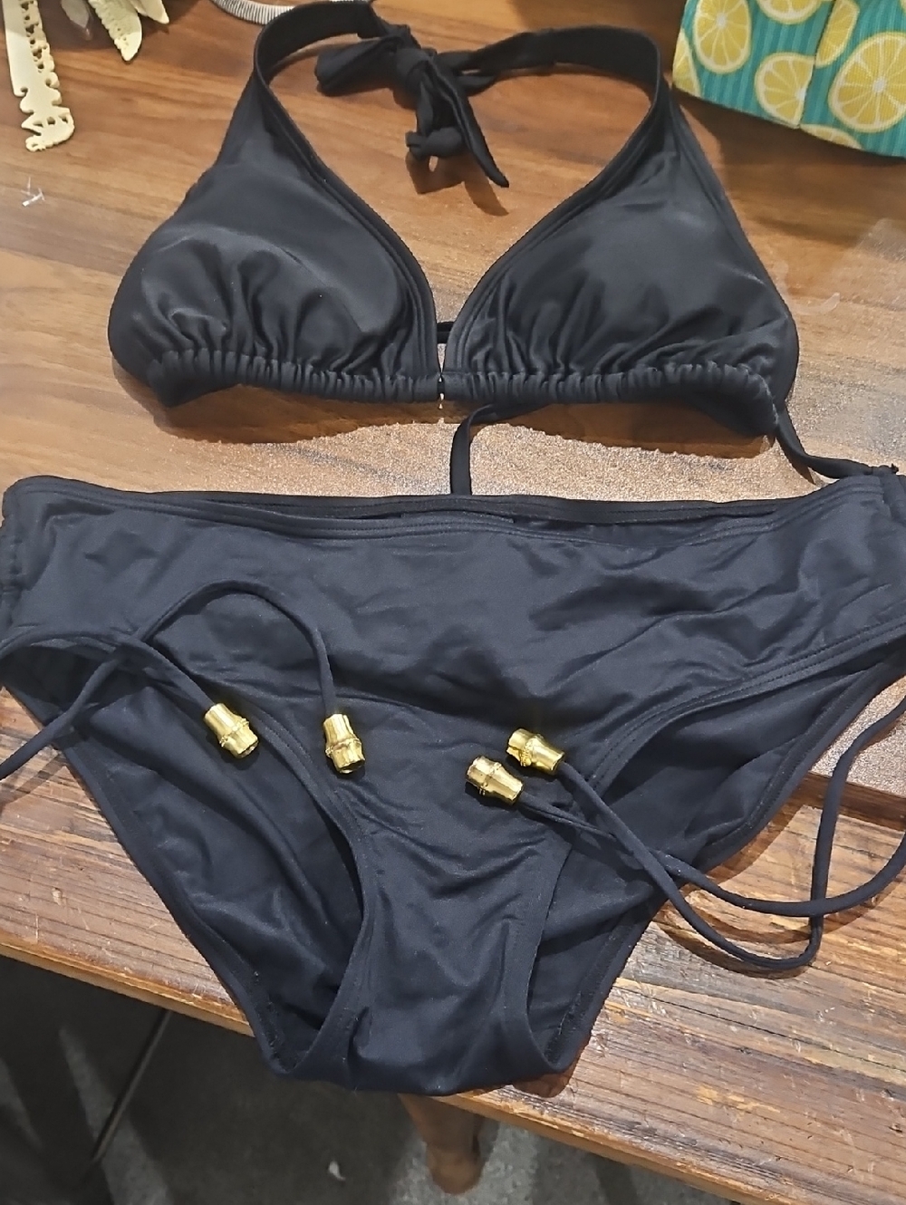 Coco Reef Black Swim Top with Silver Logo Tag